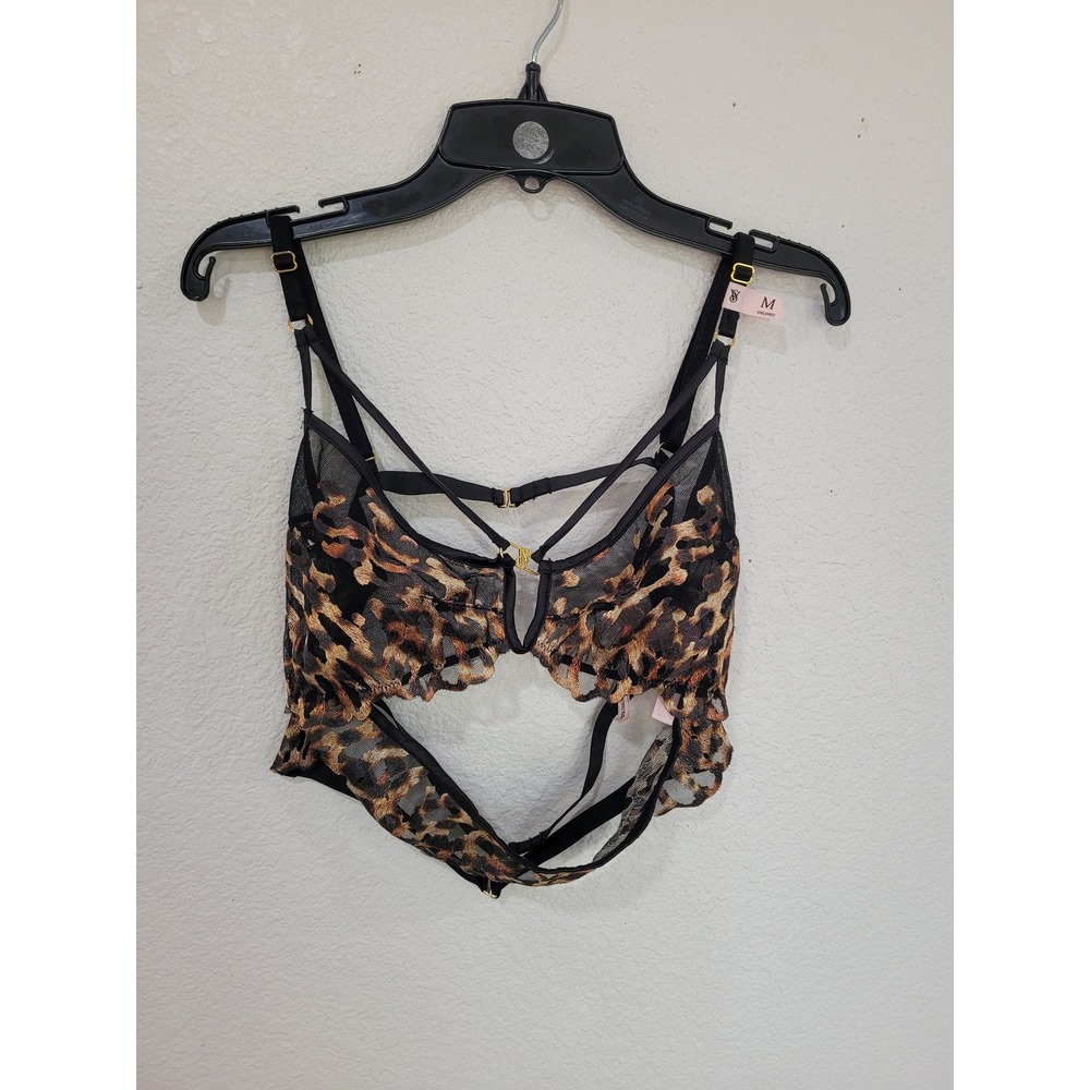 Victorias Secret Very Sexy Leopard Print Strappy Mesh Bralette Black Brown M #12